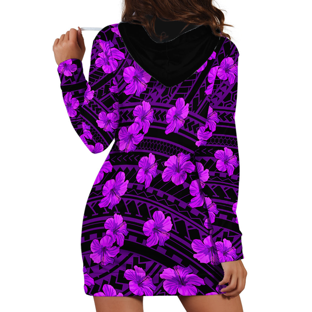 Polynesian Hawaii Style With Hibiscus Hoodie Dress Purple