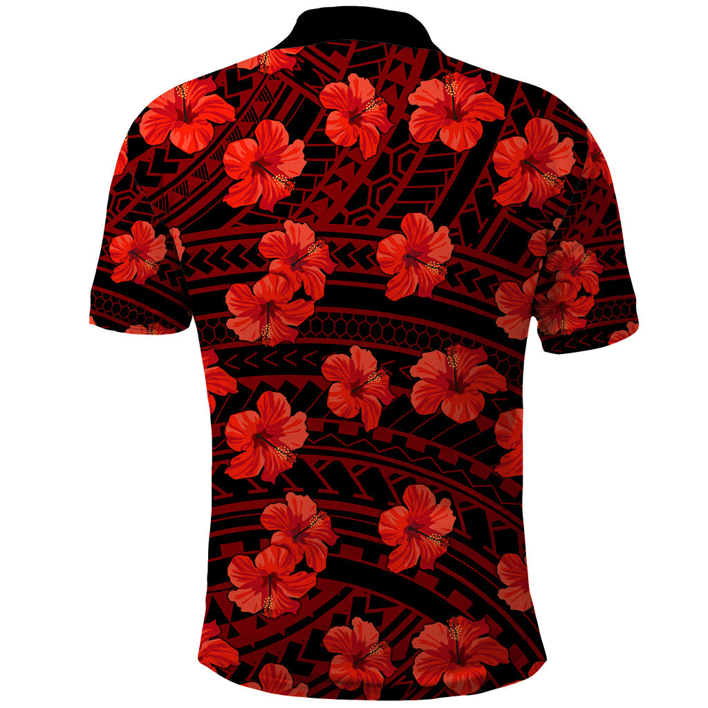 Polynesian Hawaii Style With Hibiscus Polo Shirt Red