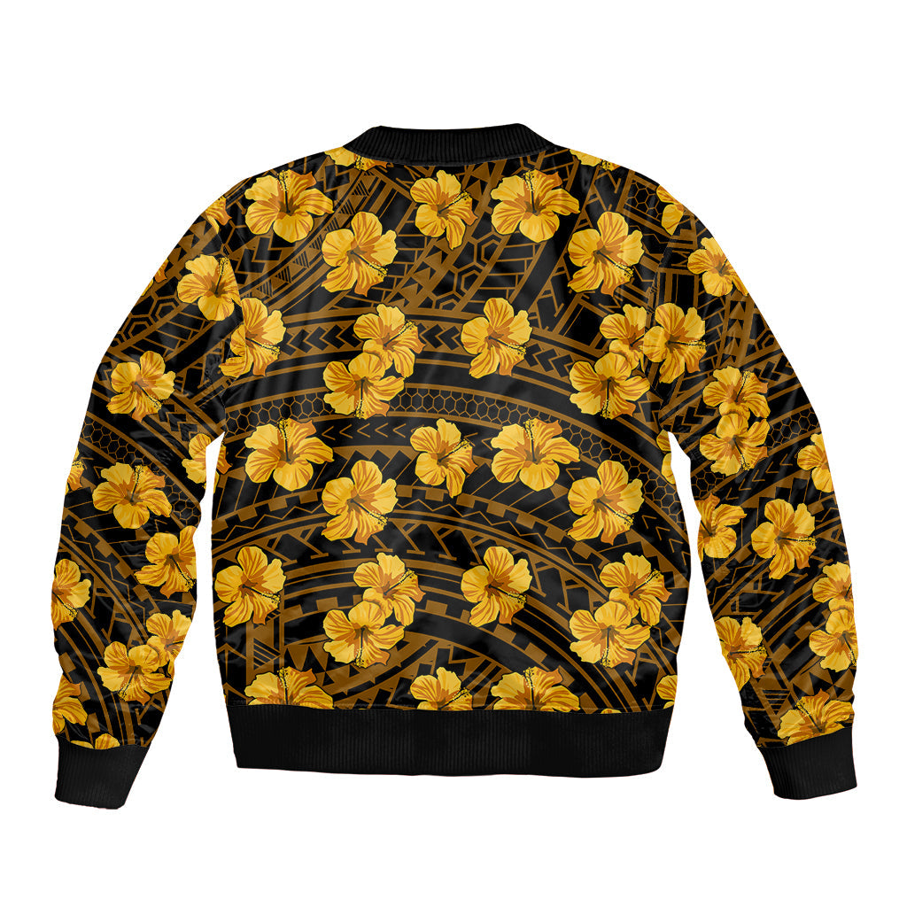 Polynesian Hawaii Style With Hibiscus Bomber Jacket Yellow