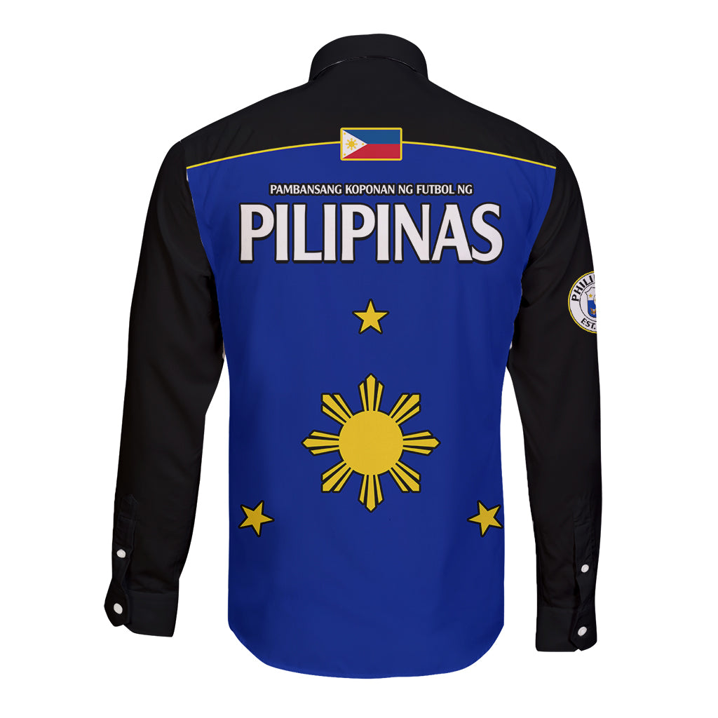 Philippines Concept Home Football Long Sleeve Button Shirt Pilipinas Flag Black Style 2023