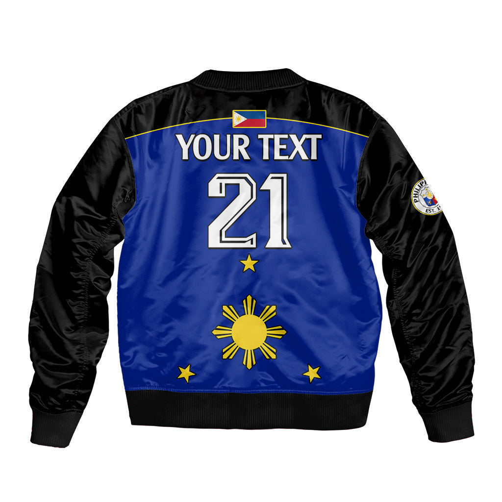 (Custom Text And Number) Philippines Concept Home Football Bomber Jacket Pilipinas Flag Black Style 2023