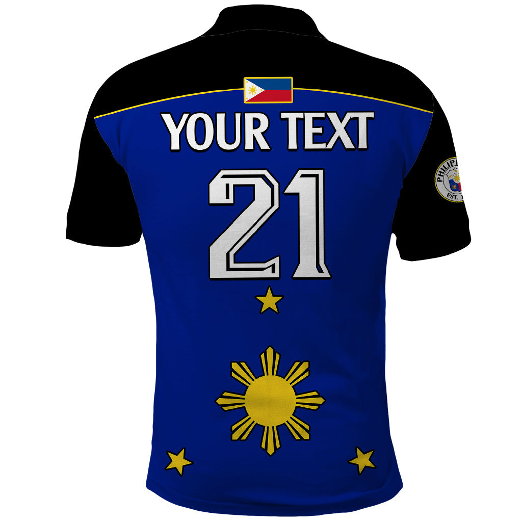 Custom Text And Number Philippines Concept Home Football Polo Shirt Pilipinas Flag Black Style 2023