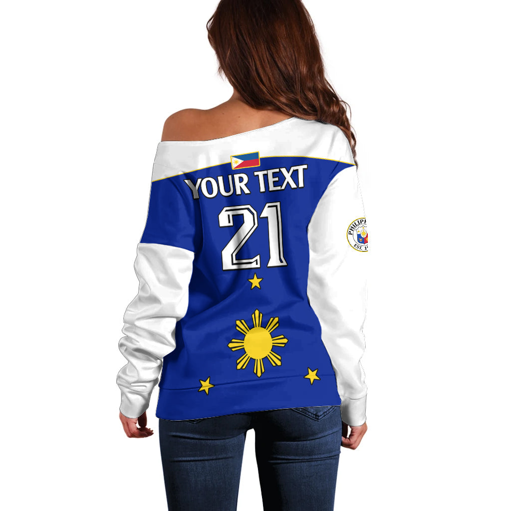 (Custom Text And Number) Philippines Concept Home Football Off Shoulder Sweater Pilipinas Flag White Style 2023