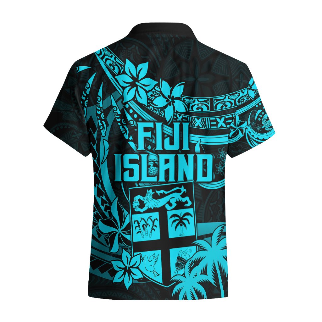 Fiji Islands Hawaiian Shirt Coat of Arms Fijian Flower Polynesian Pattern - Aqua