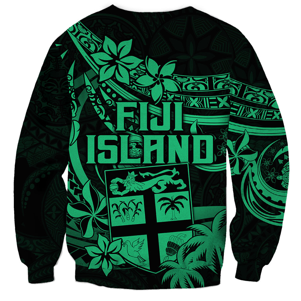 Fiji Islands Sweatshirt Coat of Arms Fijian Flower Polynesian Pattern Green