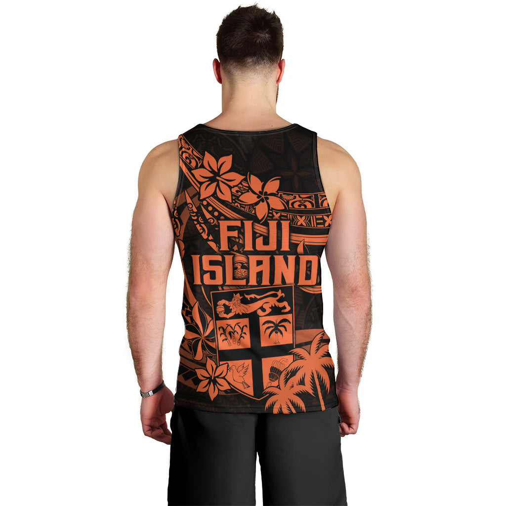 Fiji Islands Men Tank Top Coat of Arms Fijian Flower Polynesian Pattern Orange
