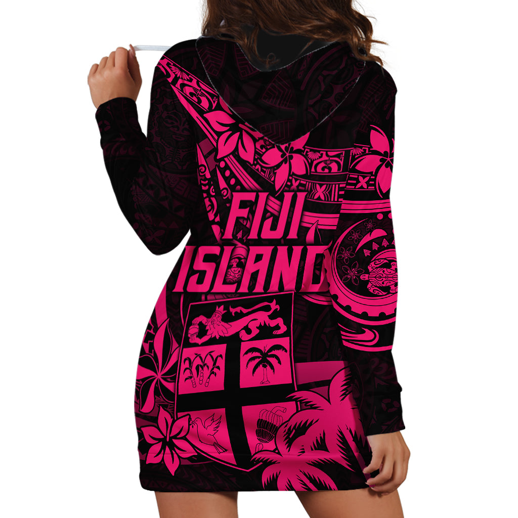 Fiji Islands Hoodie Dress Coat of Arms Fijian Flower Polynesian Pattern Pink