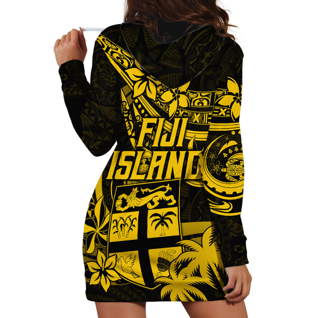 Fiji Islands Hoodie Dress Coat of Arms Fijian Flower Polynesian Pattern Yellow