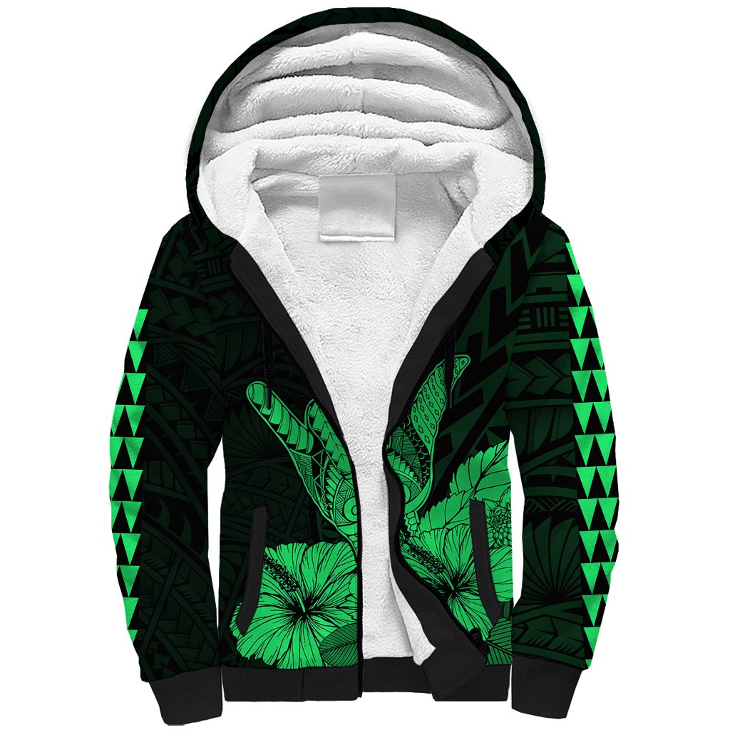 Hawaii Shaka Sign Sherpa Hoodie Green Version