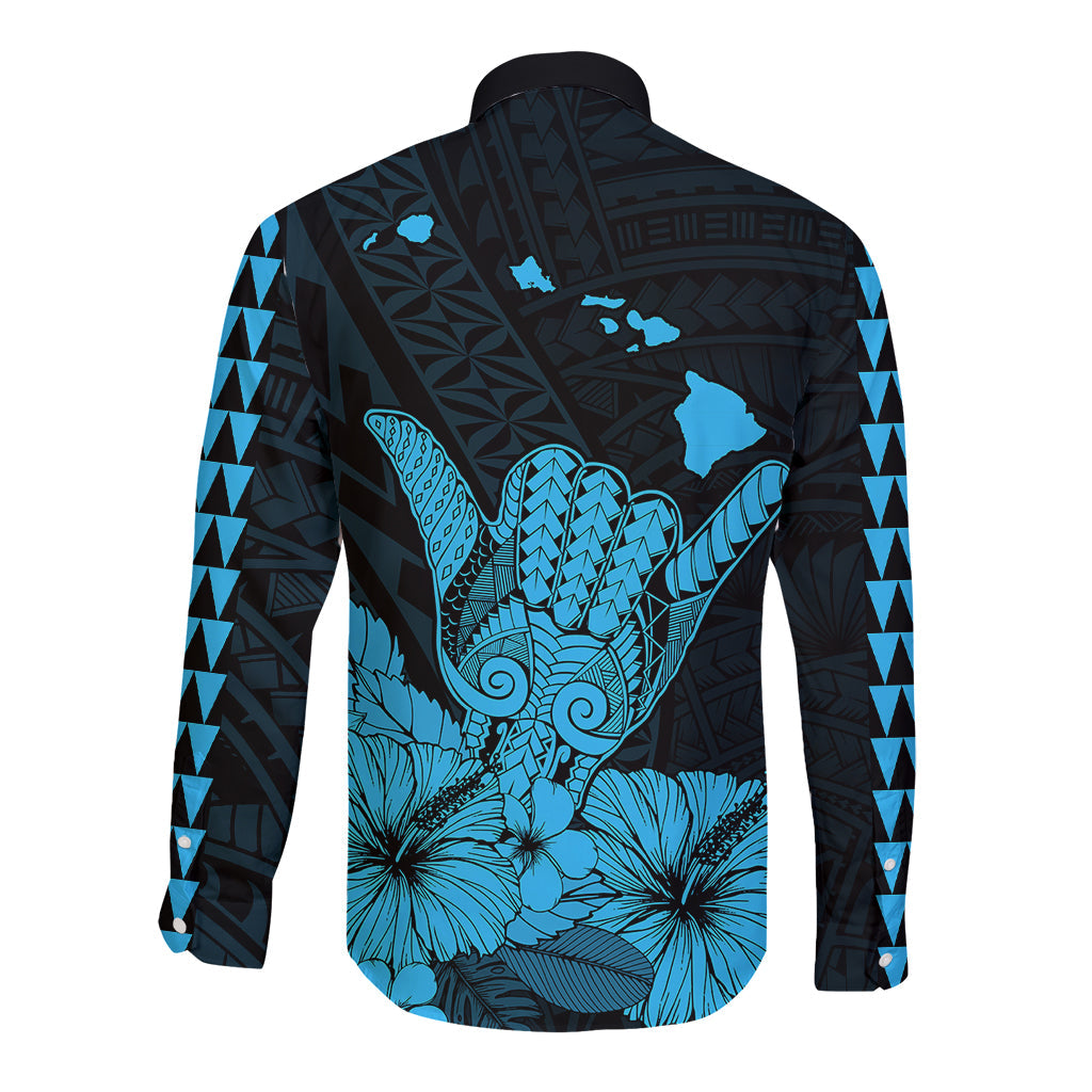 Hawaii Shaka Sign Long Sleeve Button Shirt Blue Version