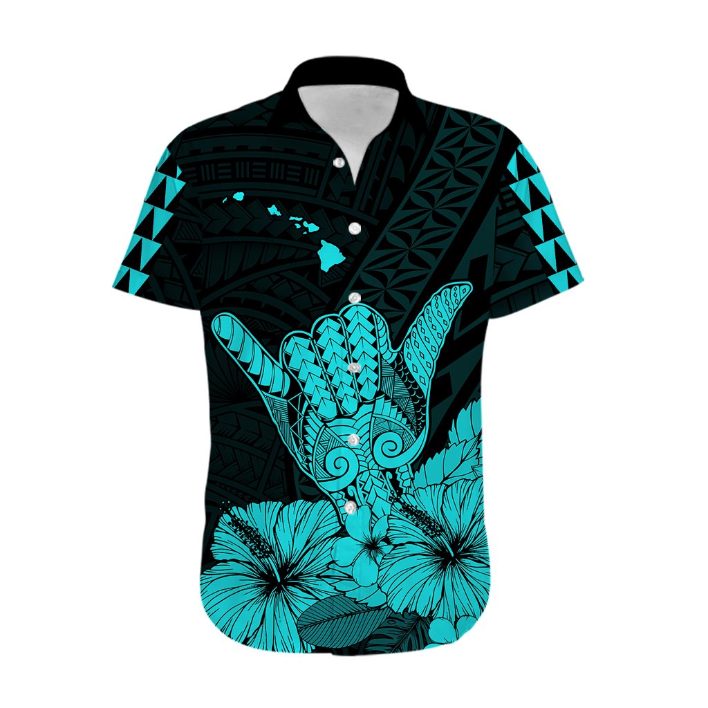 Hawaii Shaka Sign Hawaiian Shirt Turquoise Version