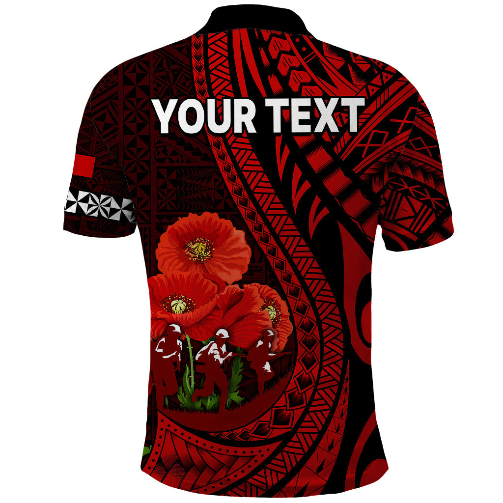 Custom Personalised Tonga ANZAC Day Polo Shirt Lest We Forget Red Version