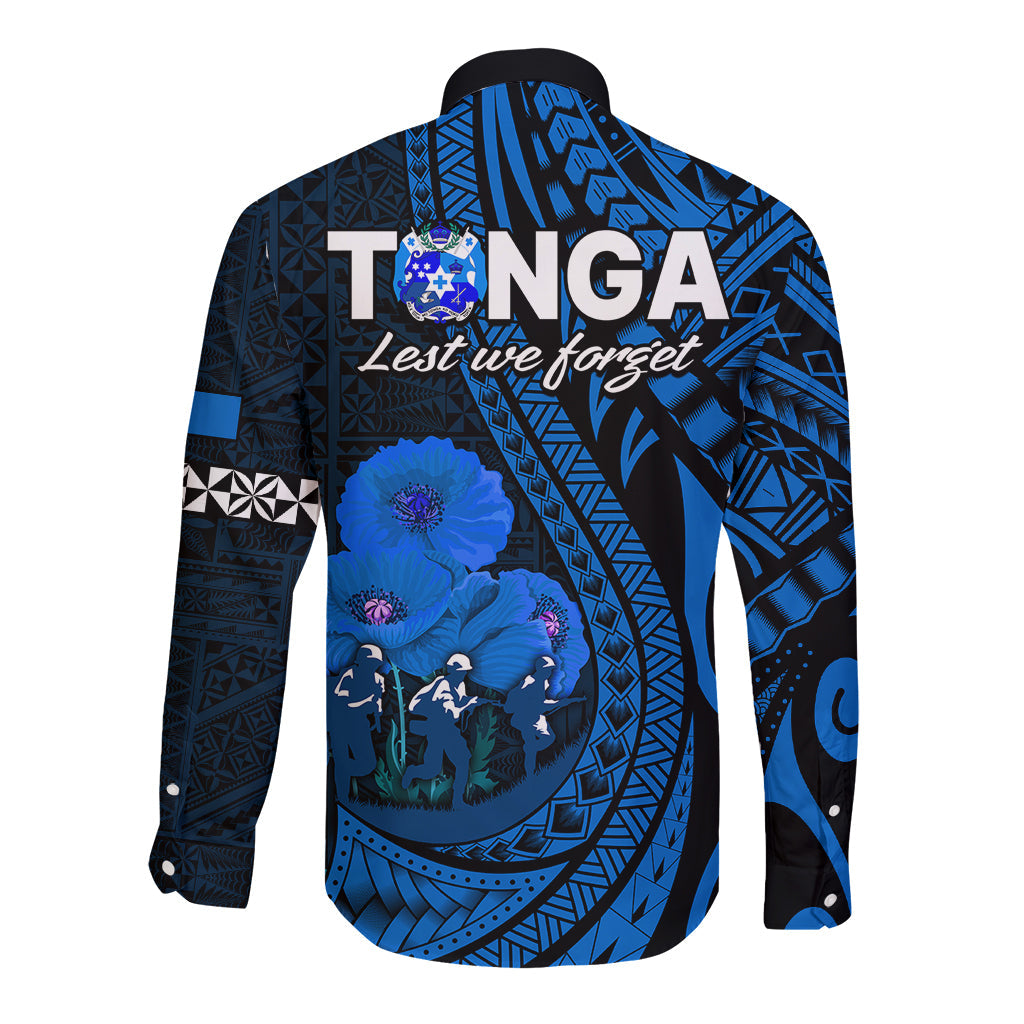 Tonga ANZAC Day Long Sleeve Button Shirt Lest We Forget Blue Version
