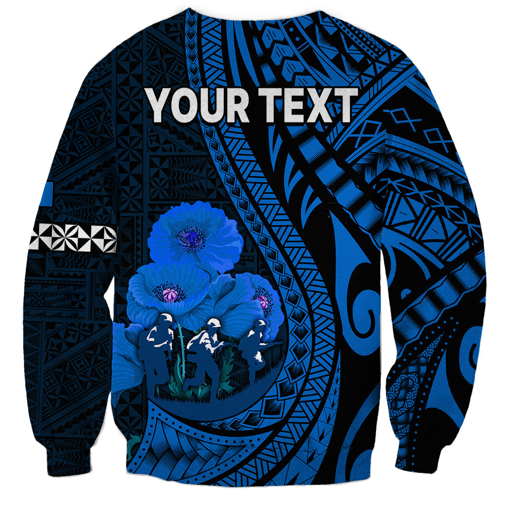 Custom Personalised Tonga ANZAC Day Sweatshirt Lest We Forget Blue Version