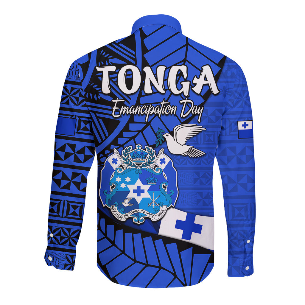 Tonga Emancipation Day Long Sleeve Button Shirt Happy 53rd Independence Anniversary Blue Version