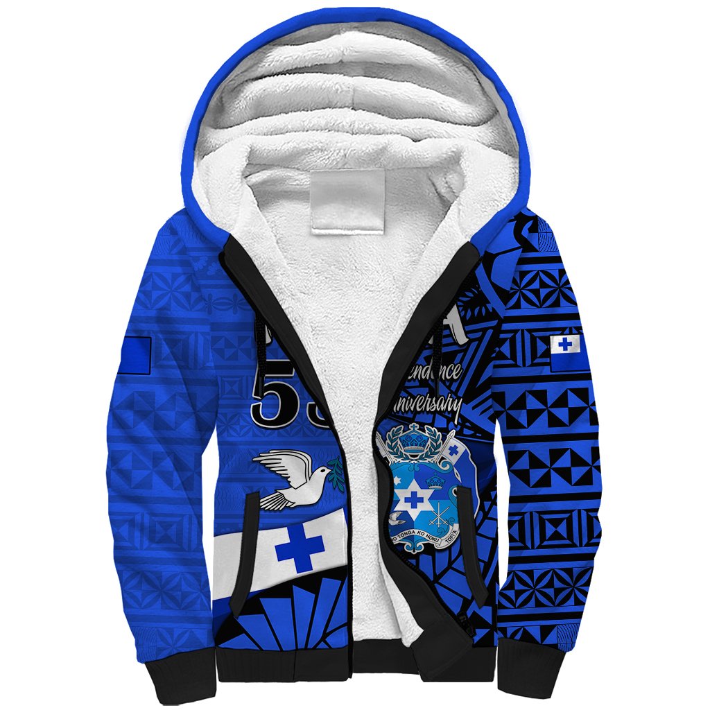 (Custom Personalised) Tonga Emancipation Day Sherpa Hoodie Happy 53rd Independence Anniversary Blue Version