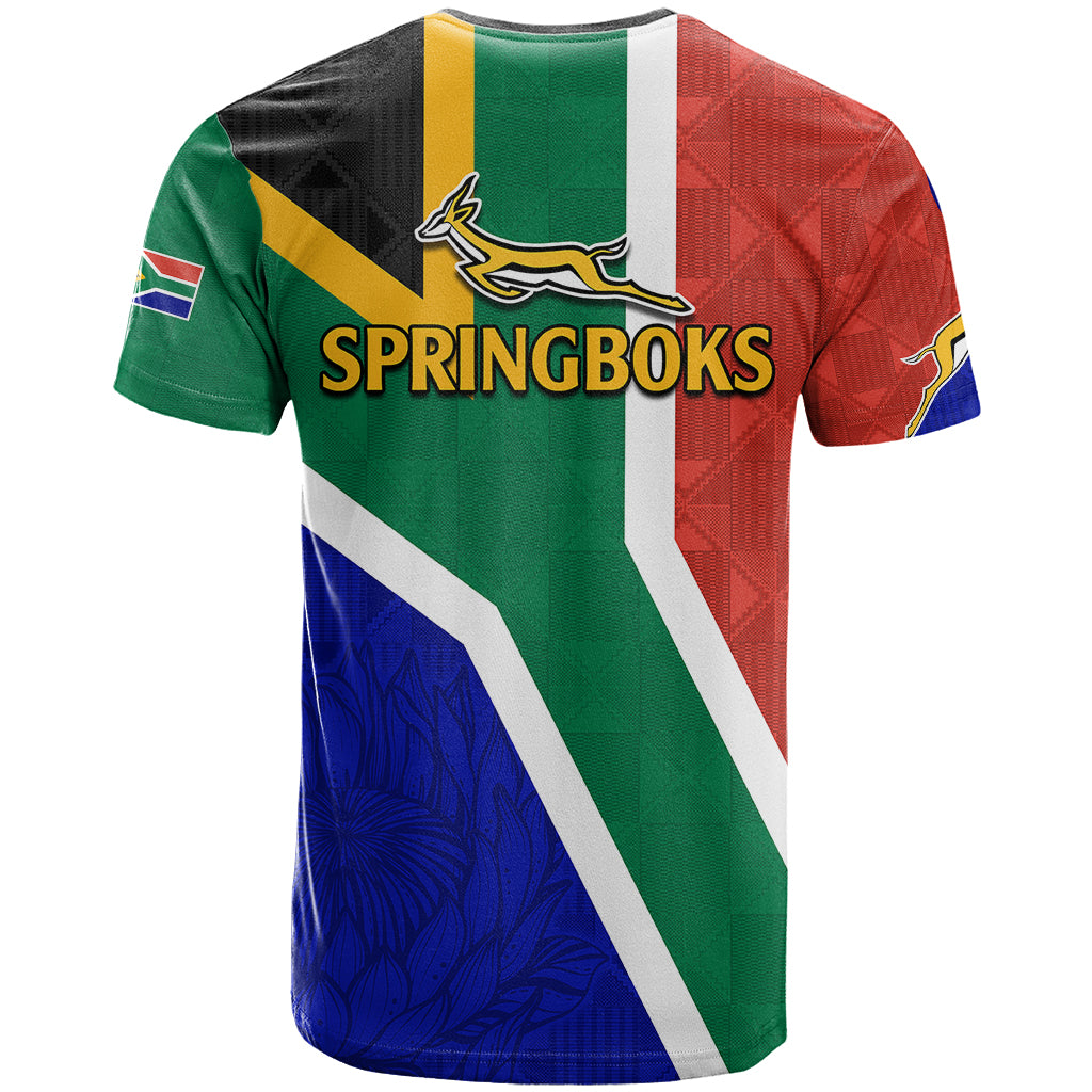 South Africa Springboks T Shirt with Kente Pattern and South African Flag