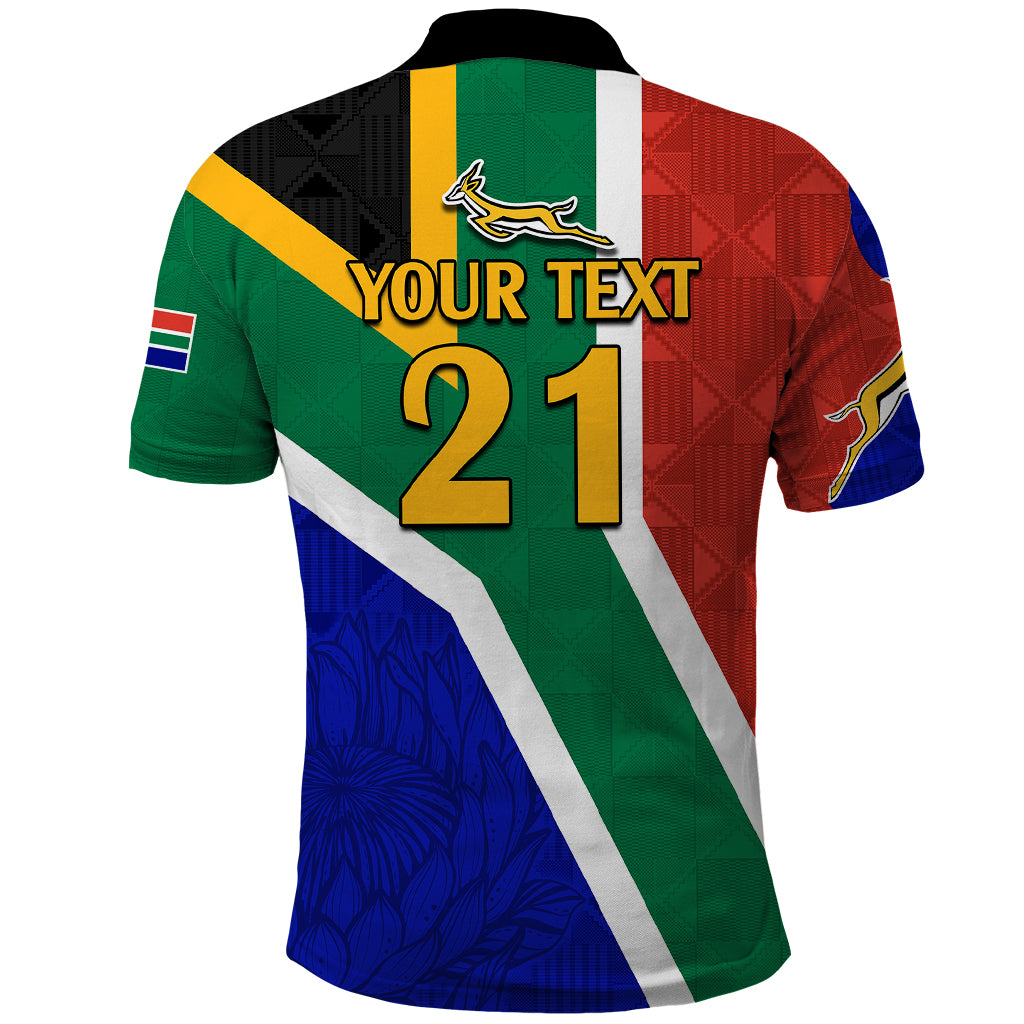Custom South Africa Springboks Polo Shirt with Kente Pattern and South African Flag