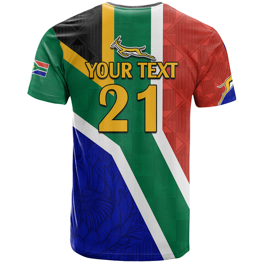 Custom South Africa Springboks T Shirt with Kente Pattern and South African Flag