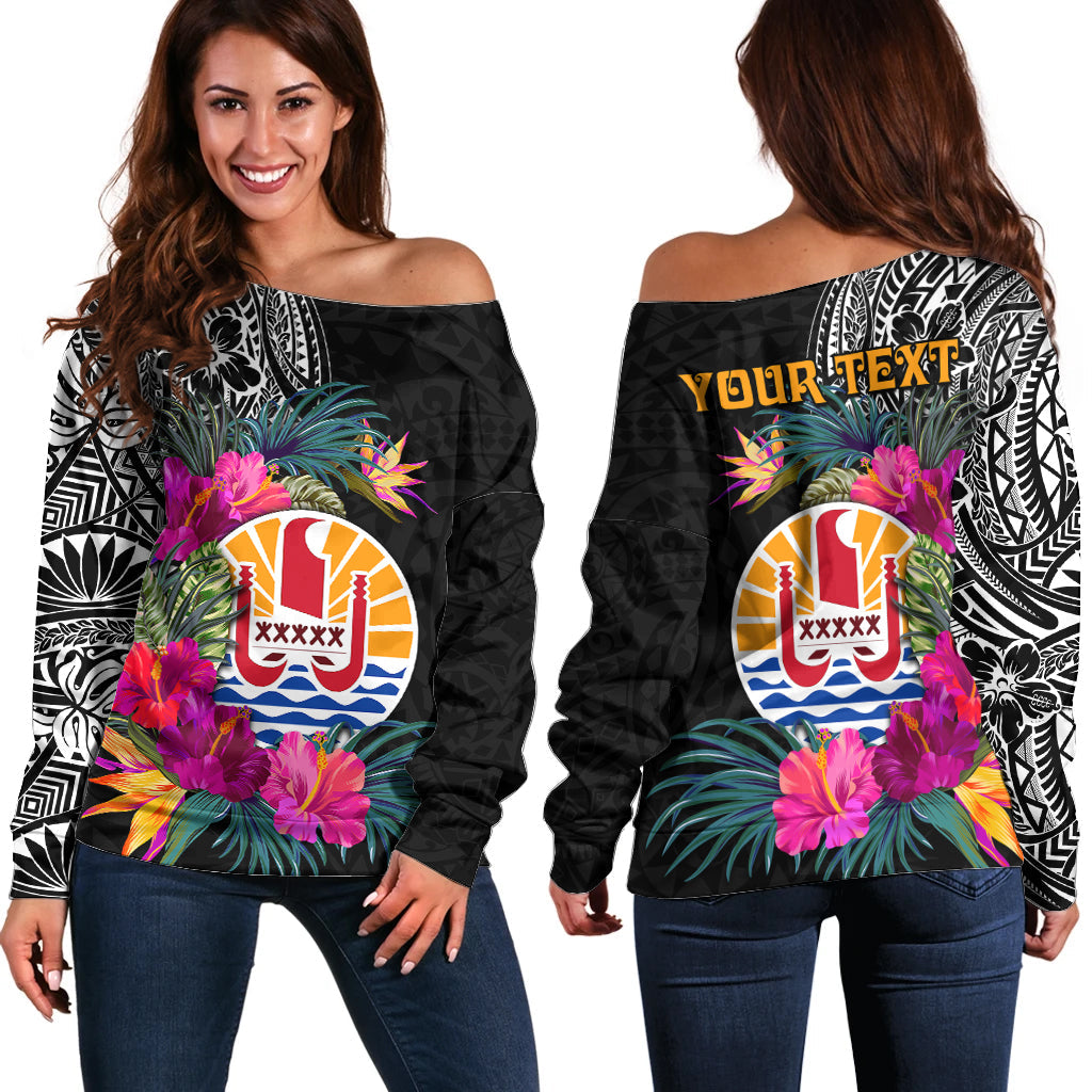 (Custom Personalised) Tahiti Island Off Shoulder Sweater French Polynesian Tropical
