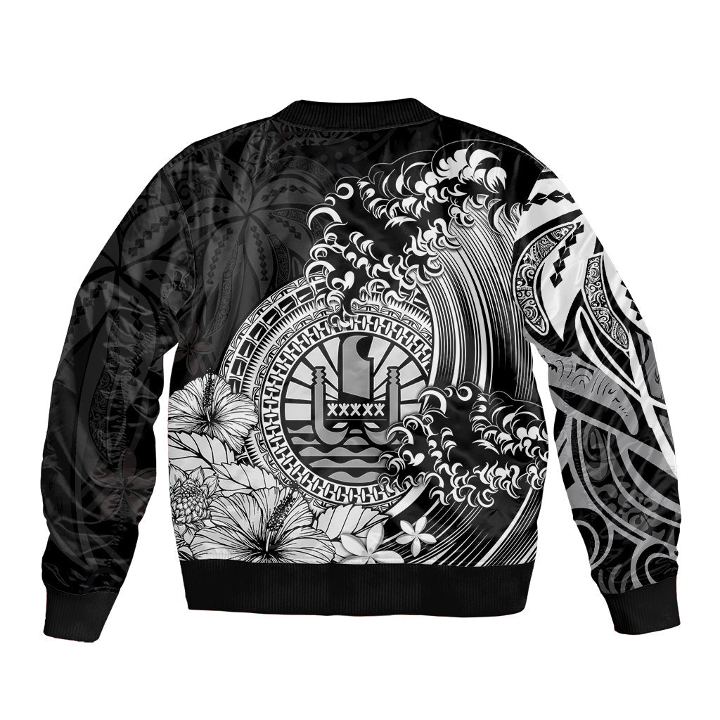 Polynesian Tahiti Island Bomber Jacket The Wave of Water Black