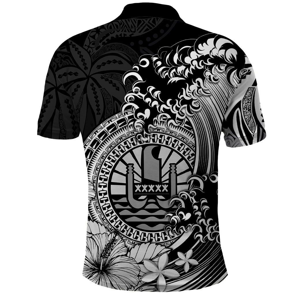 Polynesian Tahiti Island Polo Shirt The Wave of Water - Black