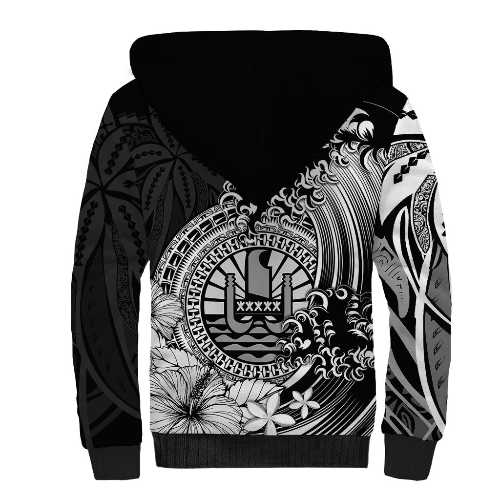 Polynesian Tahiti Island Sherpa Hoodie The Wave of Water Black