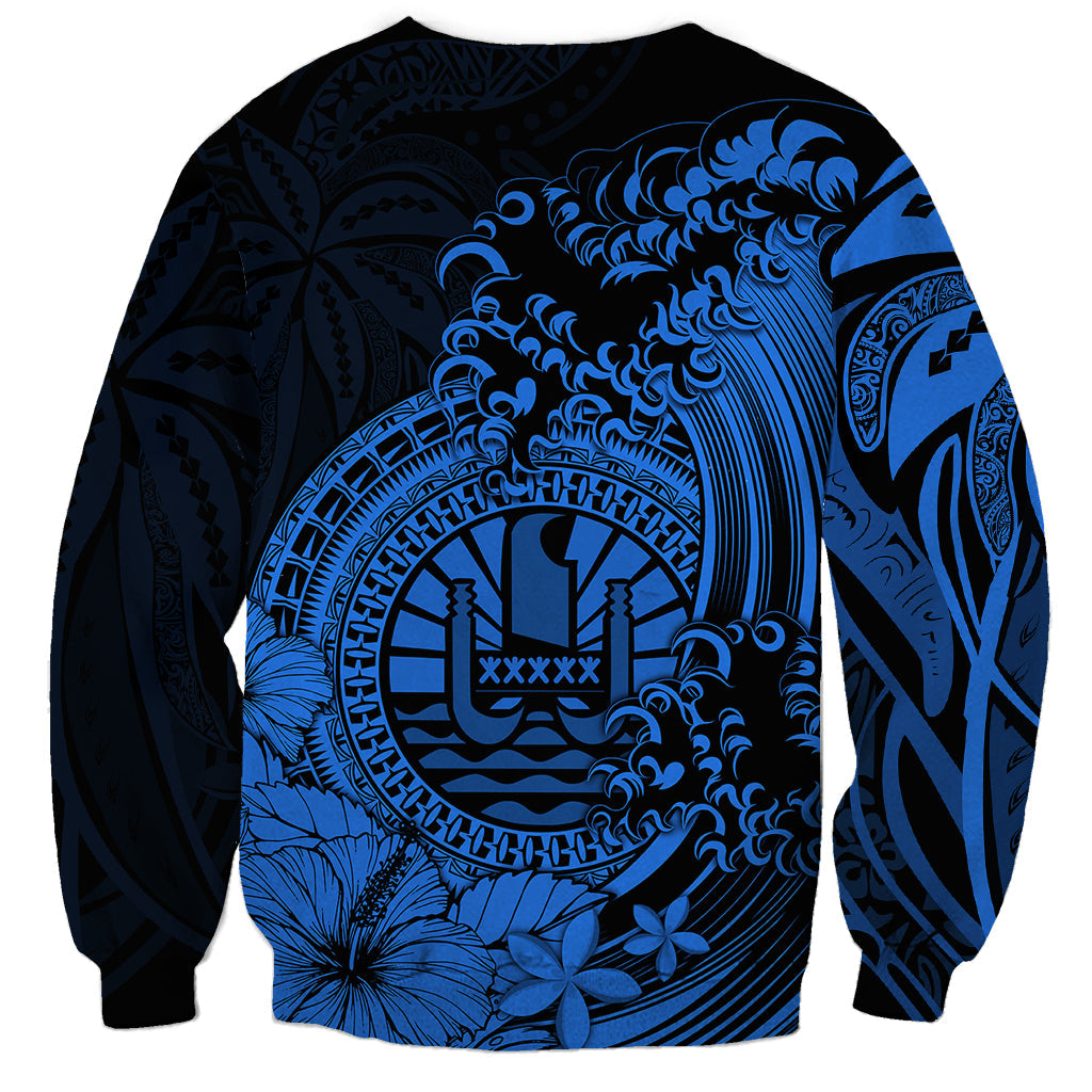 Polynesian Tahiti Island Sweatshirt The Wave of Water Blue