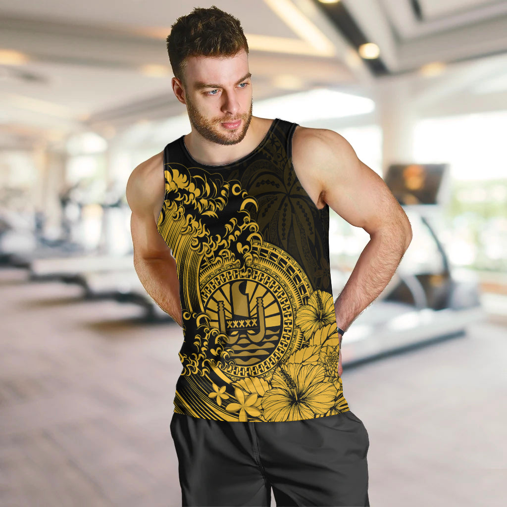Polynesian Tahiti Island Men Tank Top The Wave of Water Gold