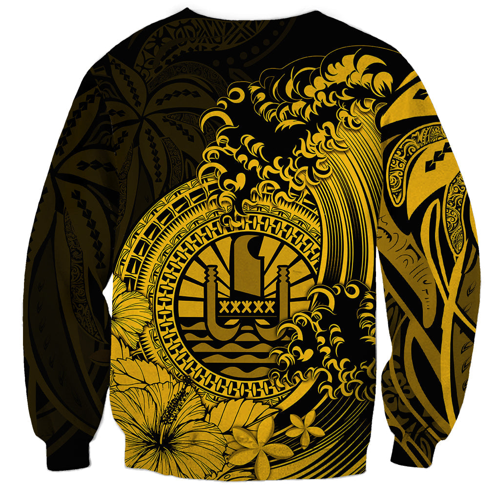 Polynesian Tahiti Island Sweatshirt The Wave of Water Gold