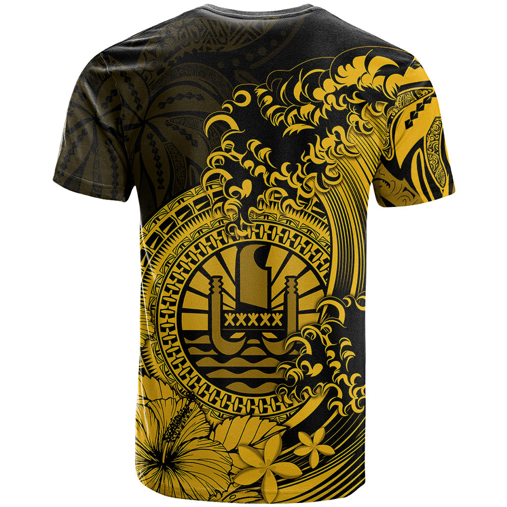 Polynesian Tahiti Island T Shirt The Wave of Water Gold