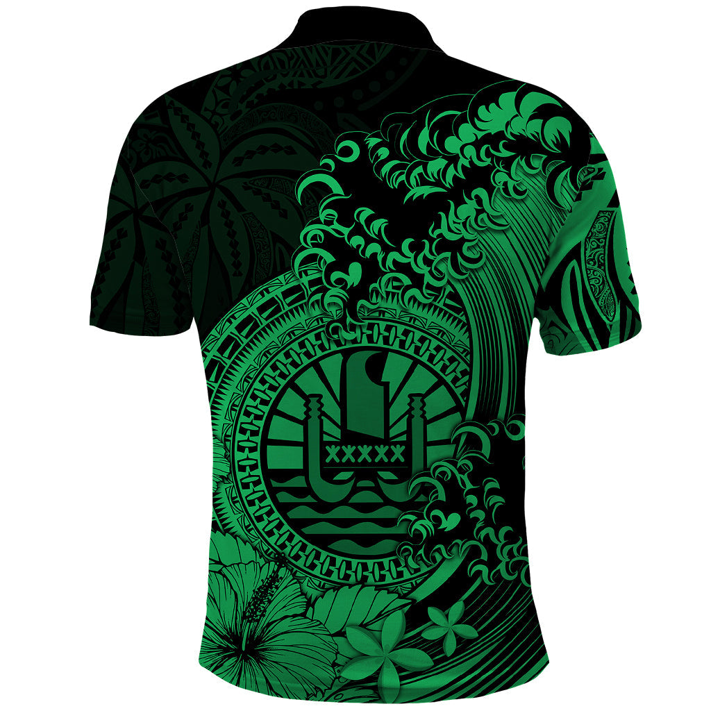 Polynesian Tahiti Island Polo Shirt The Wave of Water - Green