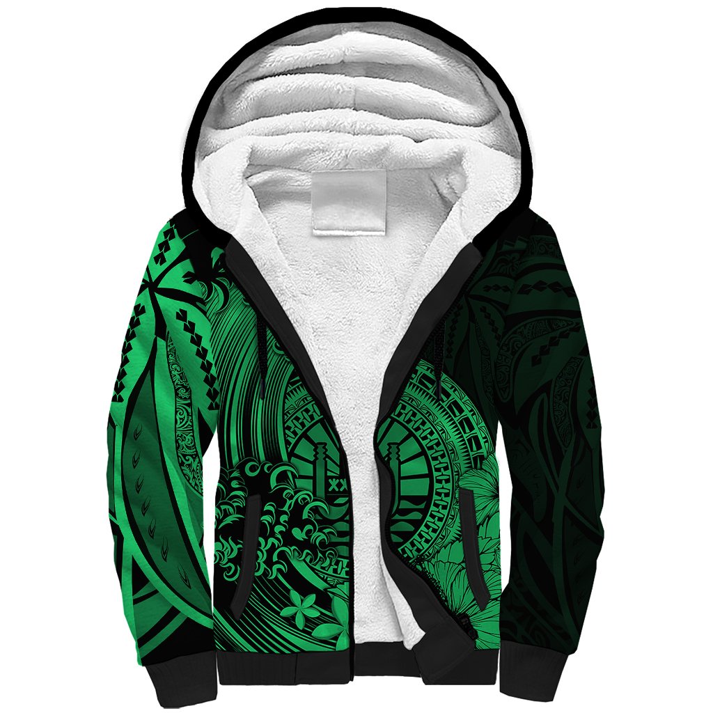 Polynesian Tahiti Island Sherpa Hoodie The Wave of Water Green