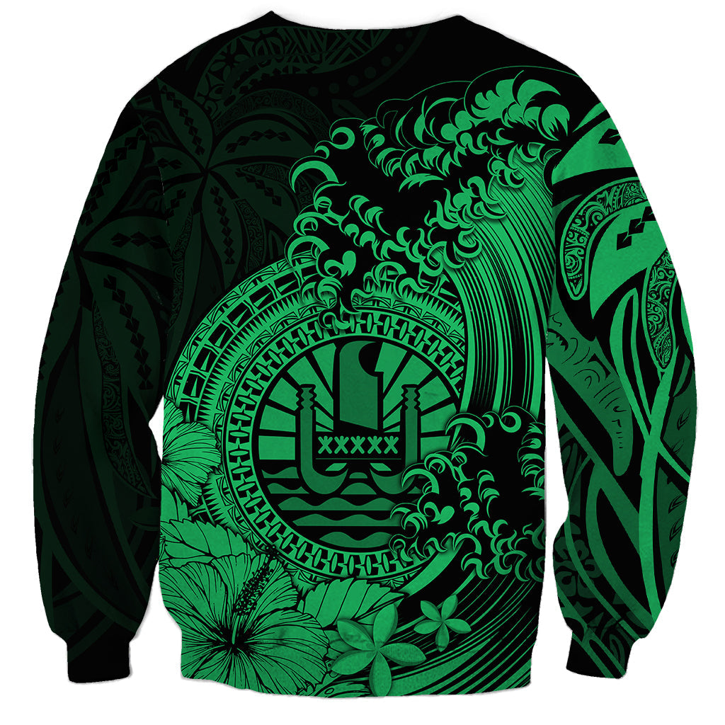 Polynesian Tahiti Island Sweatshirt The Wave of Water Green