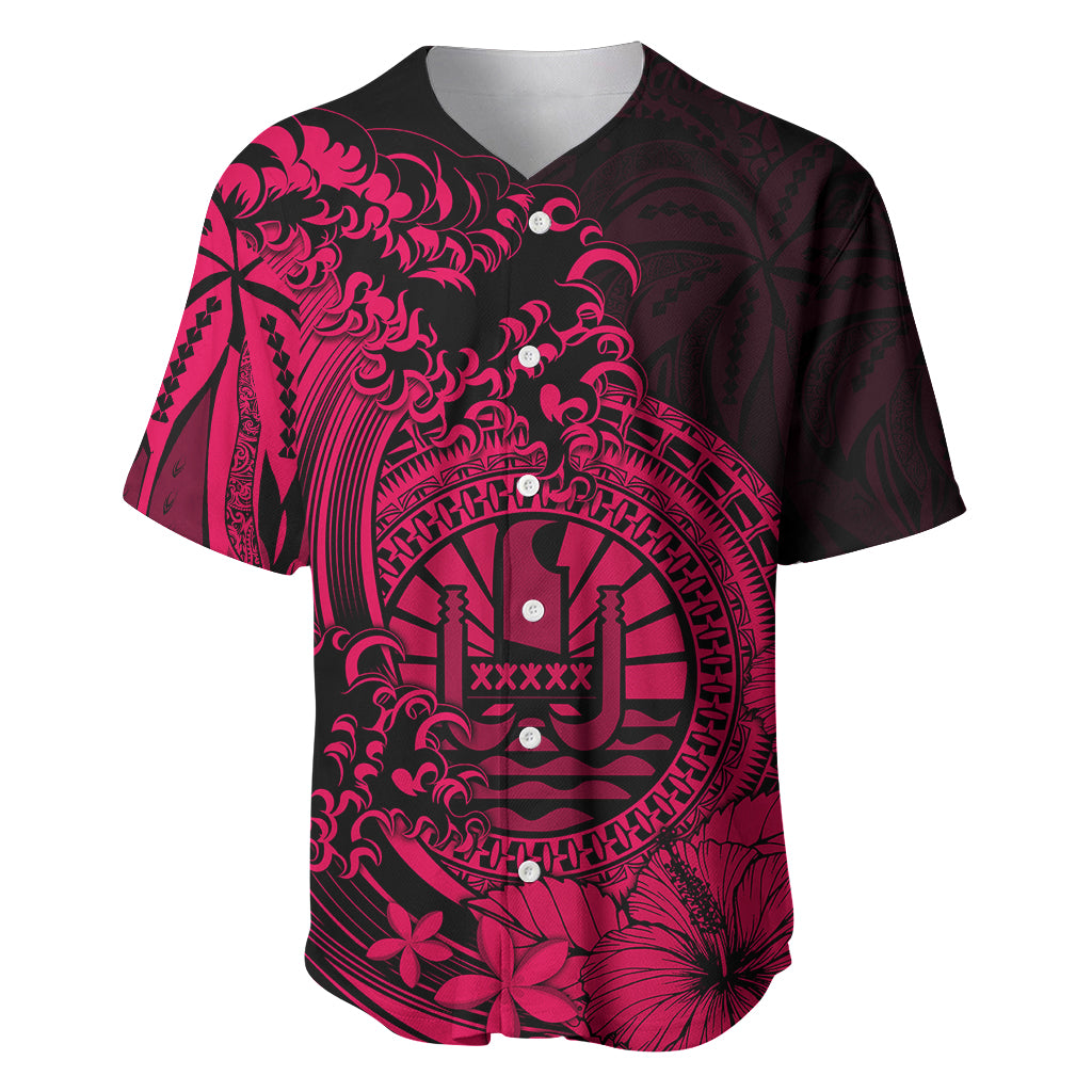 Polynesian Tahiti Island Baseball Jersey The Wave of Water Pink