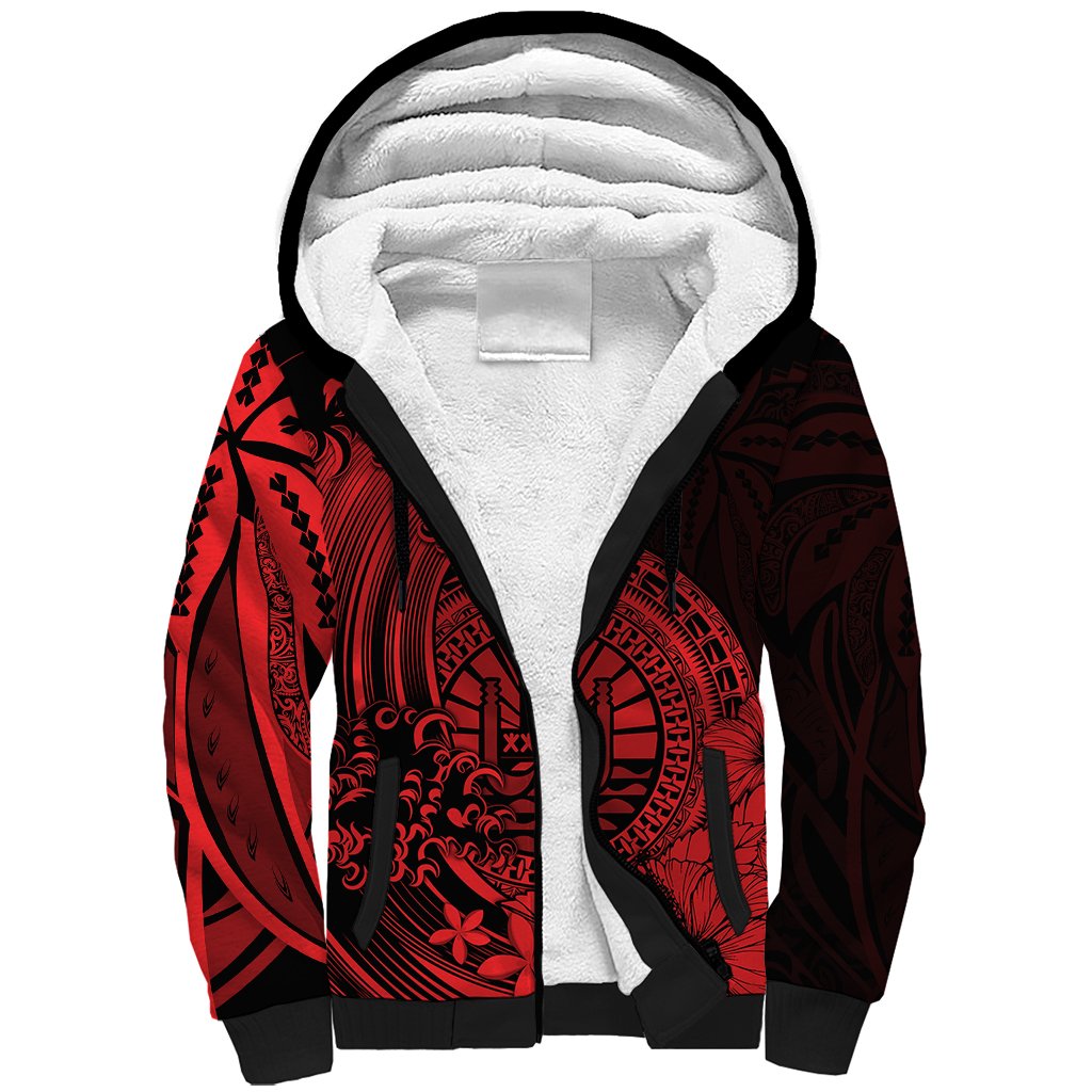 Polynesian Tahiti Island Sherpa Hoodie The Wave of Water Red