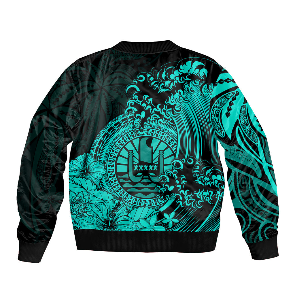 Polynesian Tahiti Island Bomber Jacket The Wave of Water Turquoise