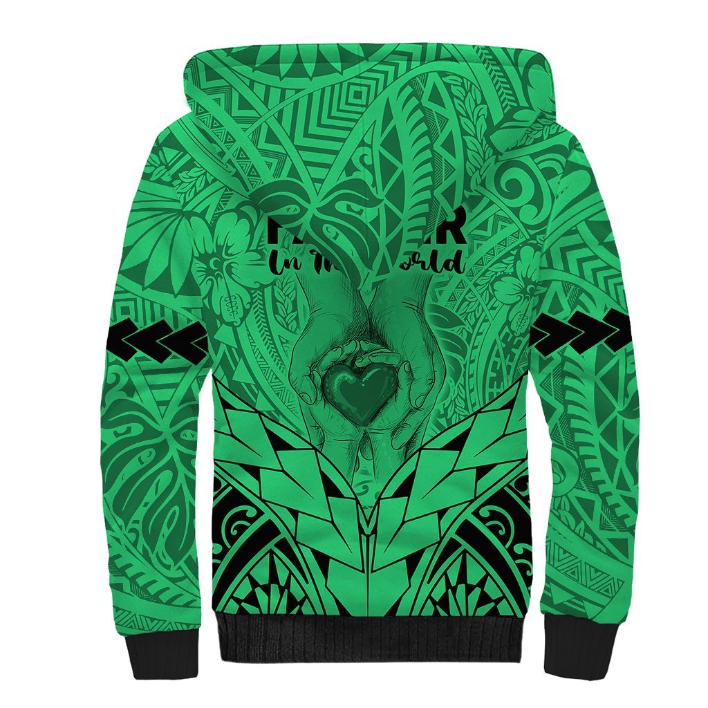Polynesian Father's Day Gift For Dad Sherpa Hoodie Super Father In The World Green Polynesian Pattern