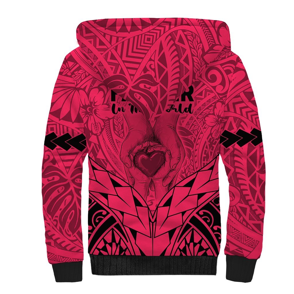 Polynesian Father's Day Gift For Dad Sherpa Hoodie Super Father In The World Pink Polynesian Pattern