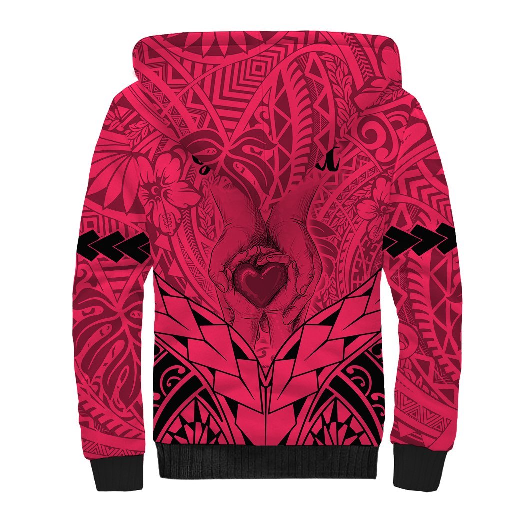 Personalised Polynesian Father's Day Gift For Dad Sherpa Hoodie Super Father In The World Pink Polynesian Pattern