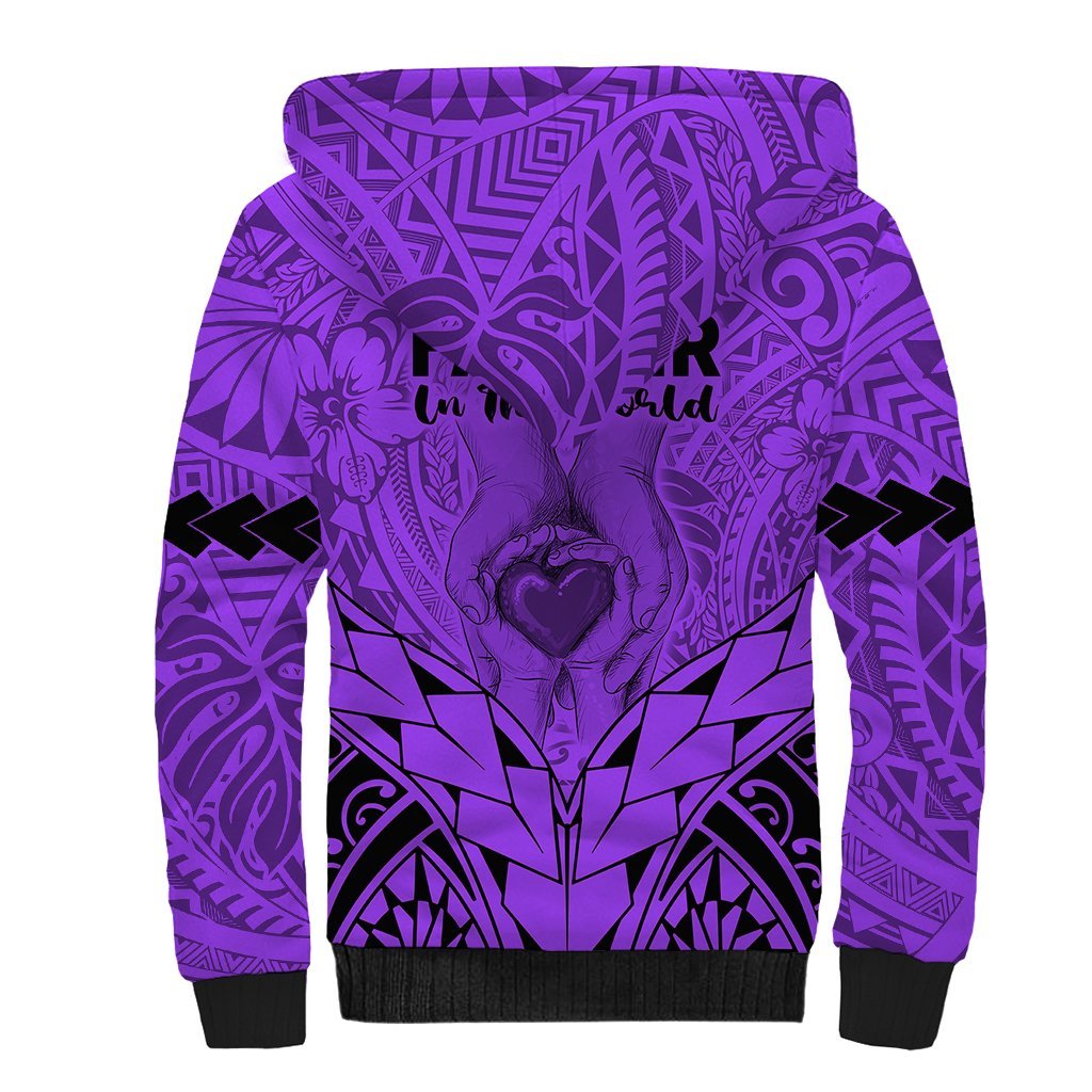 Polynesian Father's Day Gift For Dad Sherpa Hoodie Super Father In The World Purple Polynesian Pattern