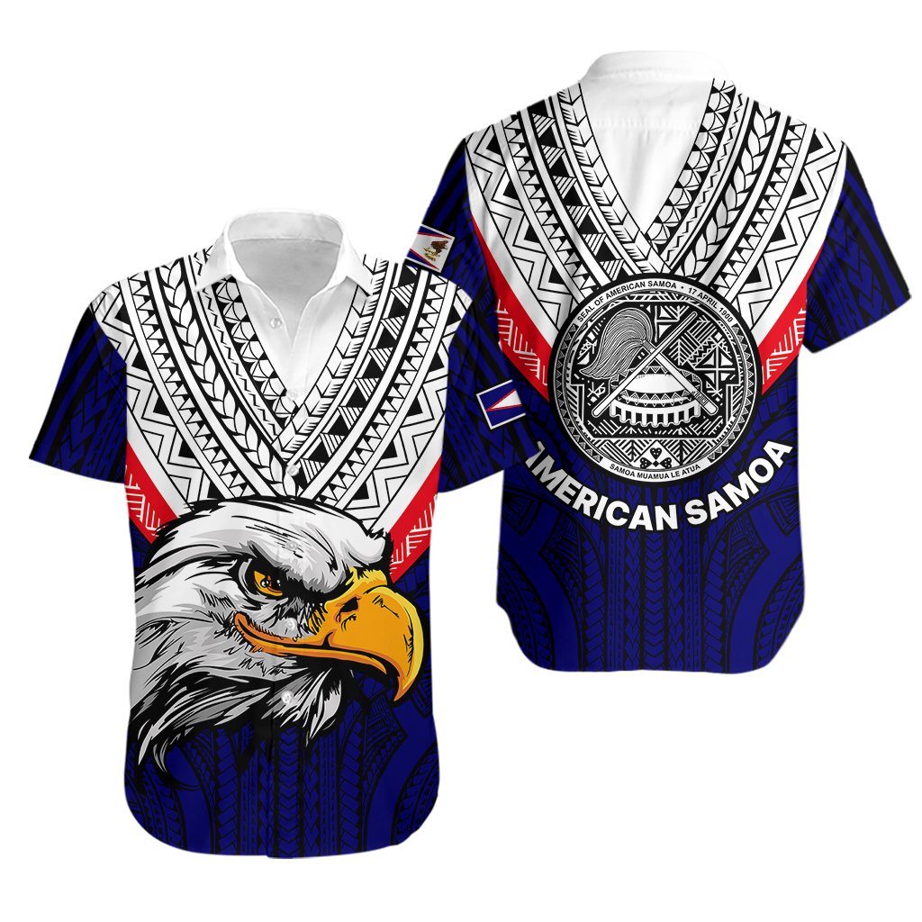 American Samoa Hawaiian Shirt Bald Eagle with Polynesian Pattern