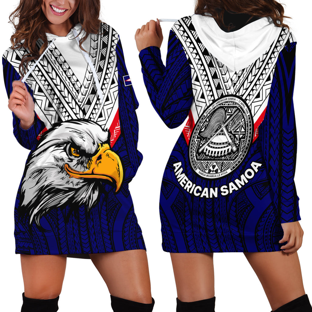 American Samoa Hoodie Dress Bald Eagle with Polynesian Pattern