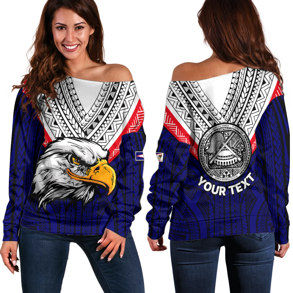 (Custom Personalised) American Samoa Off Shoulder Sweater Bald Eagle with Polynesian Pattern
