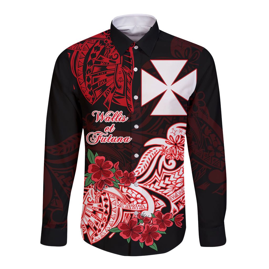 Wallis et Futuna Long Sleeve Button Shirt Polynesian Floral Tribal