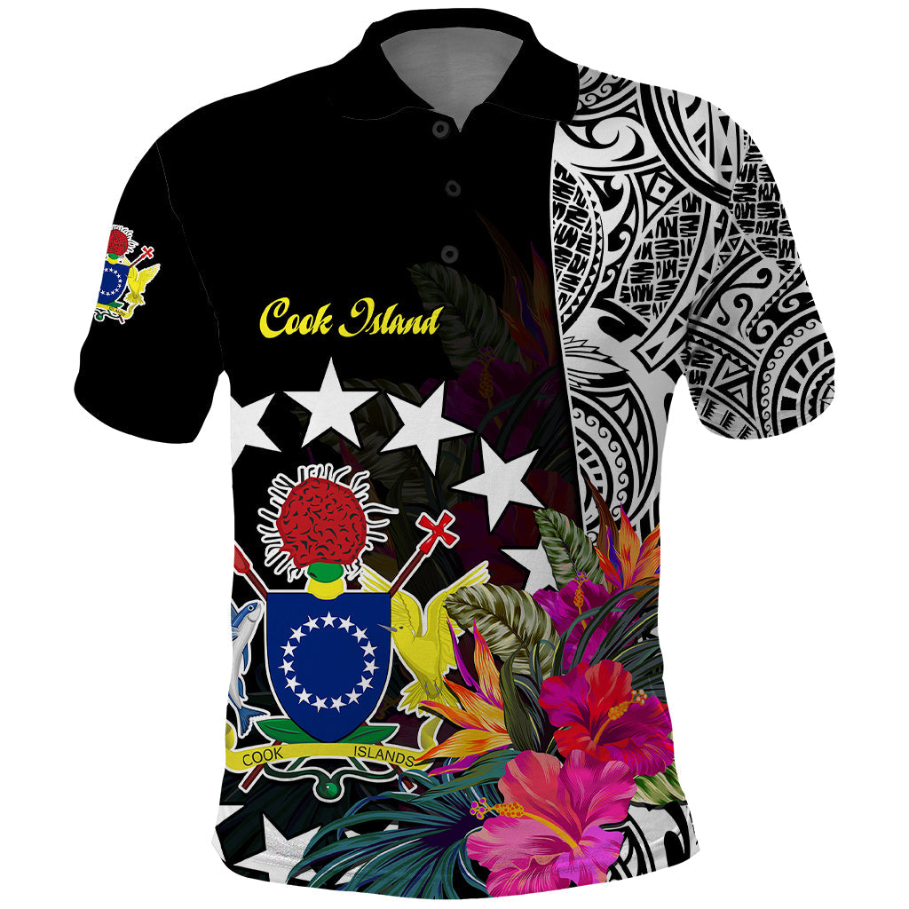 Cook Island Polo Shirt Tribal Polynesian and Tropical Flowers
