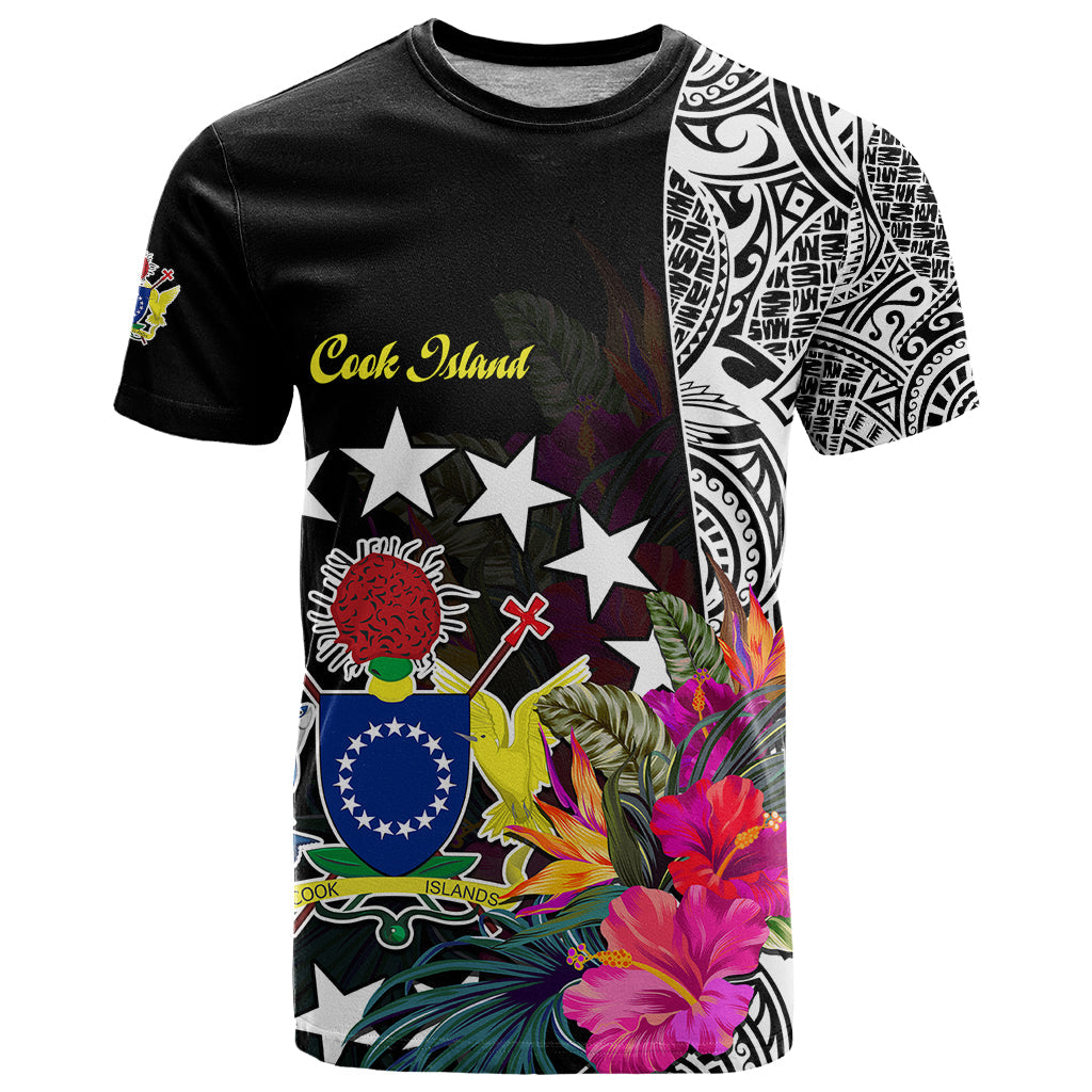 Cook Island T Shirt Tribal Polynesian and Tropical Flowers