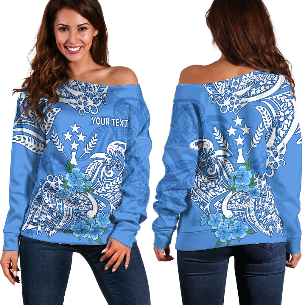 (Custom Personalised) FSM Kosrae State Off Shoulder Sweater Polynesian Floral Tribal