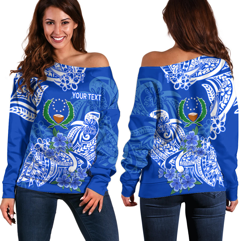 (Custom Personalised) FSM Pohnpei State Off Shoulder Sweater Polynesian Floral Tribal