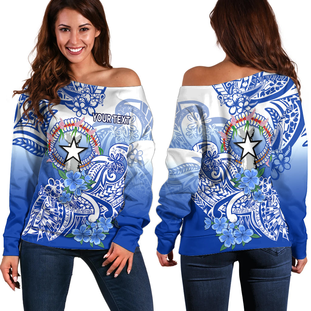 (Custom Personalised) Northern Mariana Islands Off Shoulder Sweater Polynesian Floral Tribal